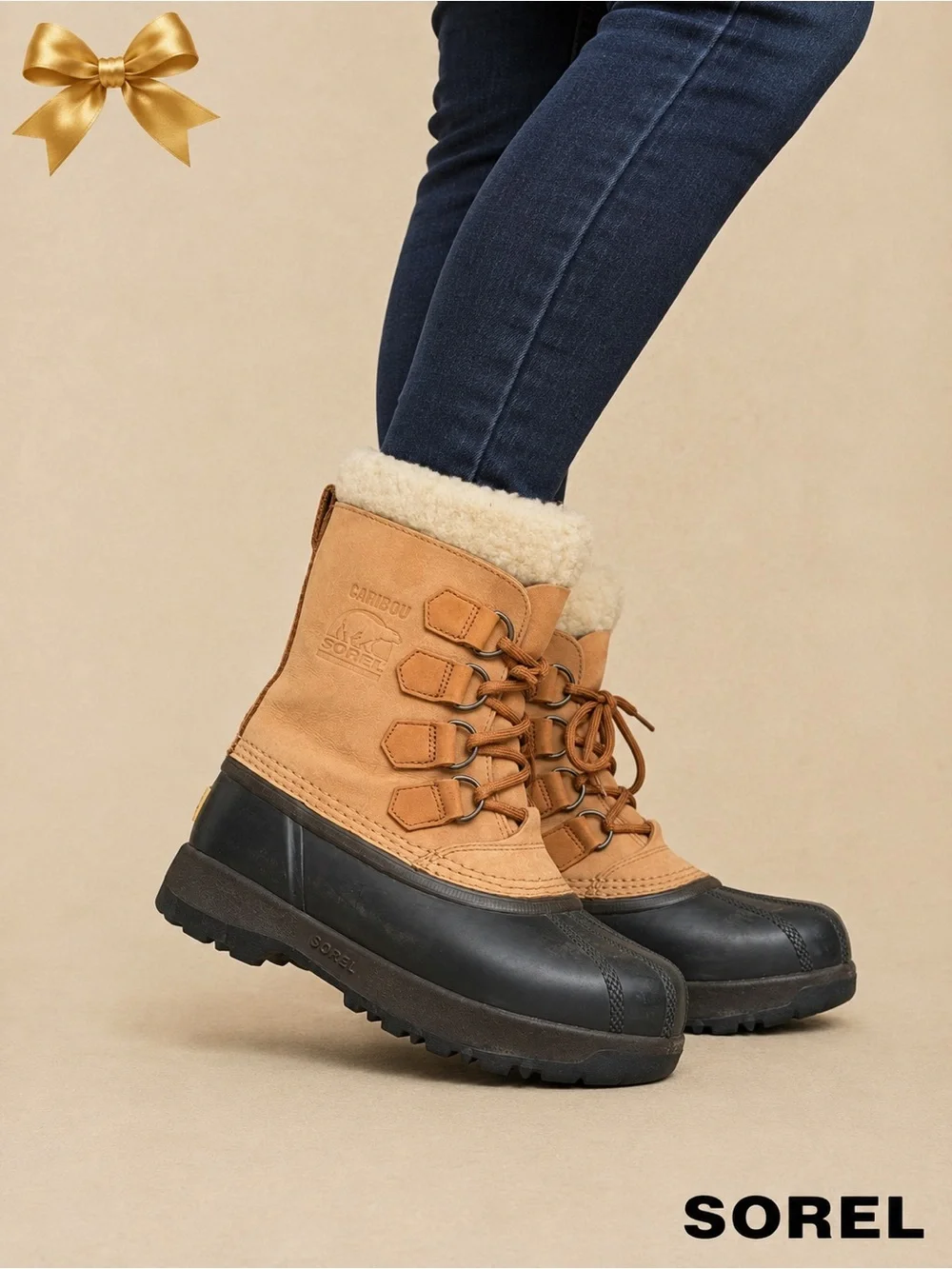 Sorel Caribou Waterproof Winter Snow Boots Women’s US 5 Tan Leather